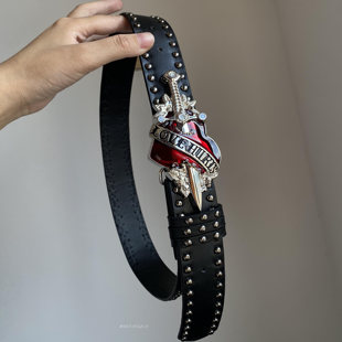 复古朋克风Y2K铆钉皮带女小众设计感黑色丘比特爱神一箭穿心腰带