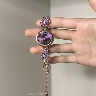 Vintage古着紫藤花可调节手链轻奢复古气质手表日常通勤百搭腕表
