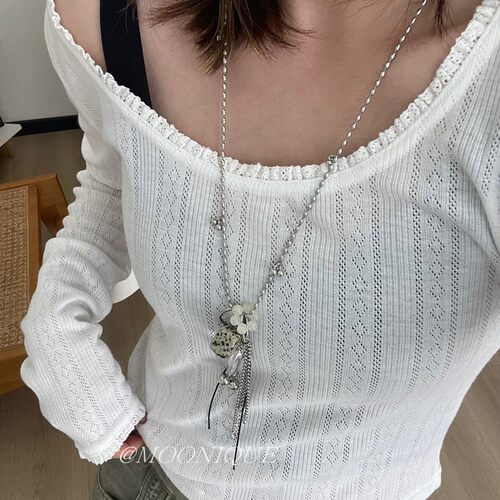 博主同款天然斑点石方块爱心项链女小众高级感百搭长款毛衣链配饰