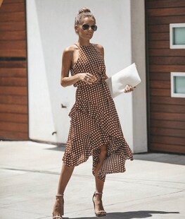 dot polka fashion dress连衣裙 irregular female with Hot