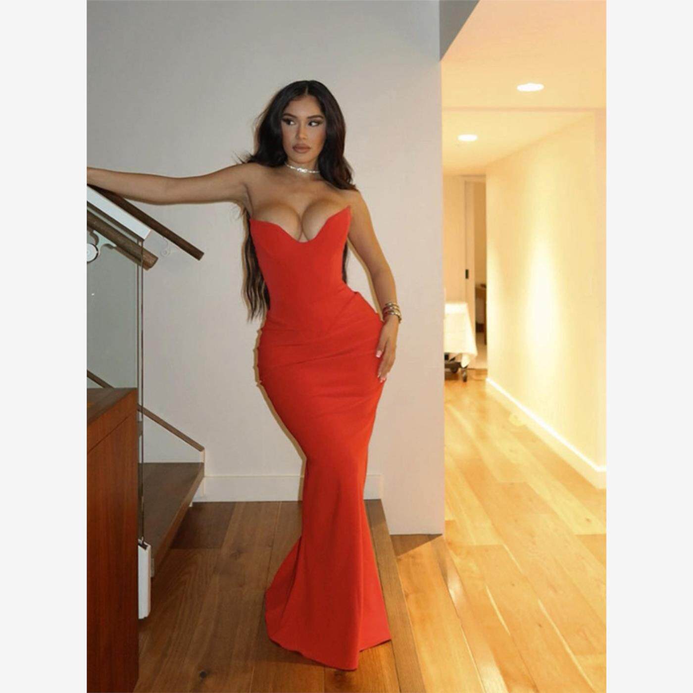 Fish bone bra and fish tail dress优雅修身鱼骨抹胸鱼尾连衣裙