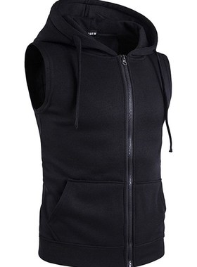 Large size men's hooded zipper pocket sweater vest vest