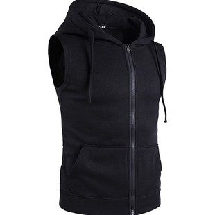 Large size men's hooded zipper pocket sweater vest vest