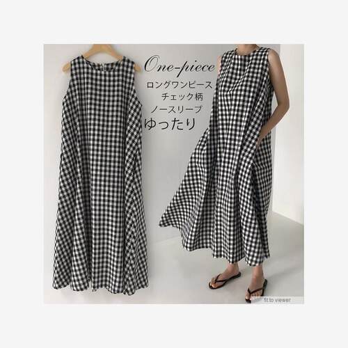 宽松无袖格子连身裙格纹