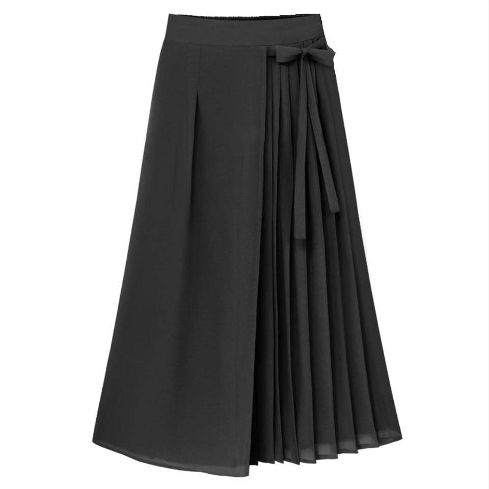 大尺码女装春夏韩版通勤压褶雪纺褶皱系带松紧腰休闲 七分裤裙裙