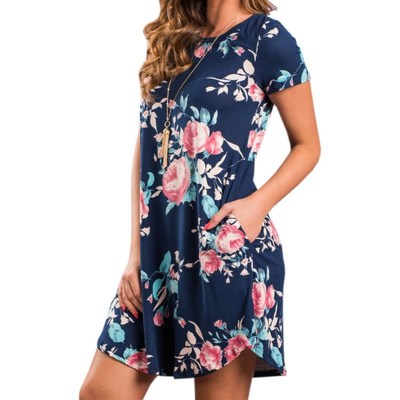 oral Print Summer Short Sleeve Dresses Party Wedding Vestido