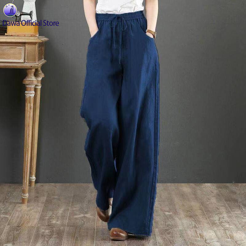 Women High Waist Casual Wide Leg Pants Cotton Linen Trouser