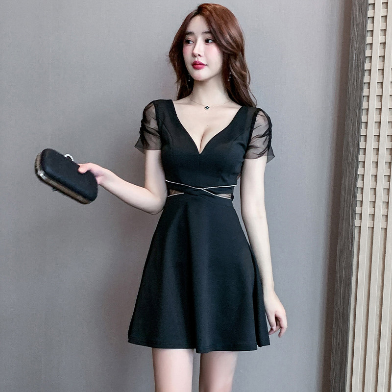 夜总店女装连衣裙低胸a字裙夜场上班衣服柔式技师工作服性感2024
