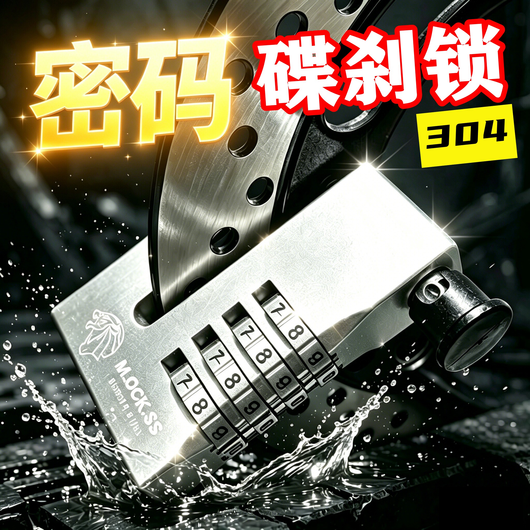 密码碟刹锁摩托车专用防盗锁电动车锁C级304不锈钢自行车电瓶车锁