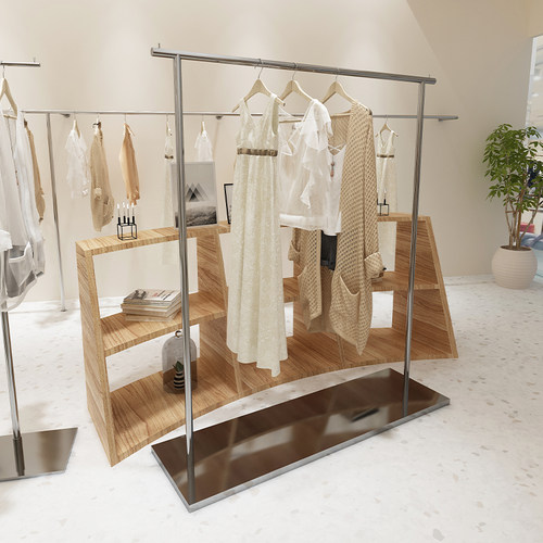 服装店展示架不锈钢拉丝落地架男女装店专用中岛货架银色陈列架