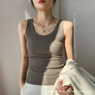 百搭打底背心女吊带上衣宽肩带遮副乳防走光 高弹螺纹内搭无袖