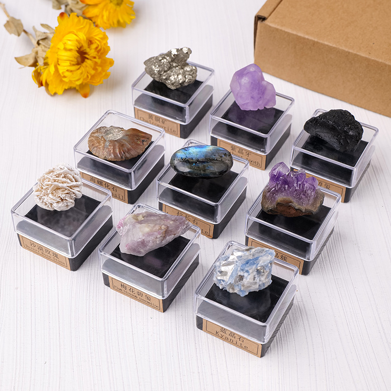 跨境天然水晶原石矿石标本摆件水晶矿石矿物晶体儿童科普套盒