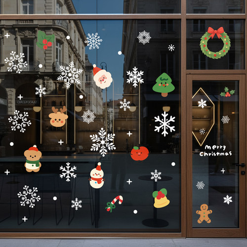 圣诞节装饰品橱窗场景布置玻璃门