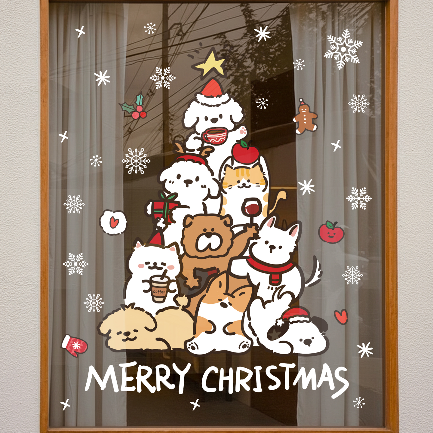 圣诞节装饰雪花静电贴画场景布置