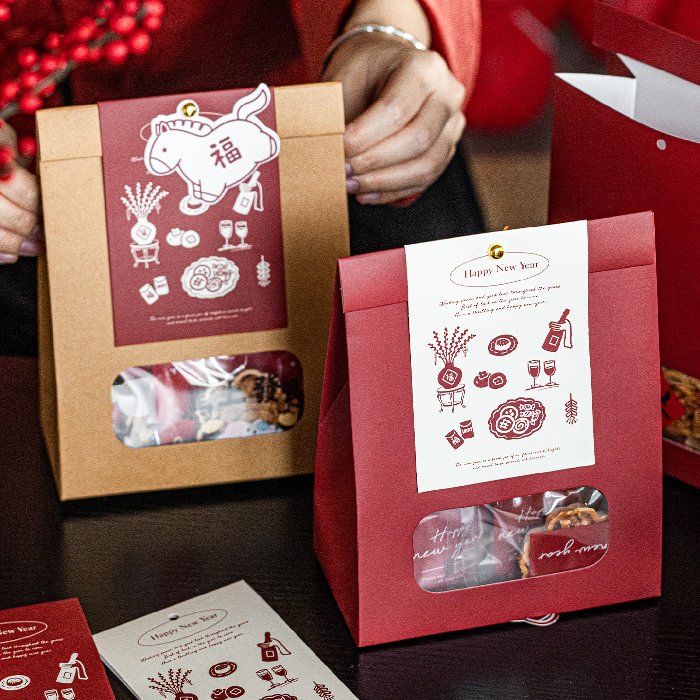 新年2026马年过年雪花酥包装礼袋手提袋子礼品盒糖果饼干曲奇盒子