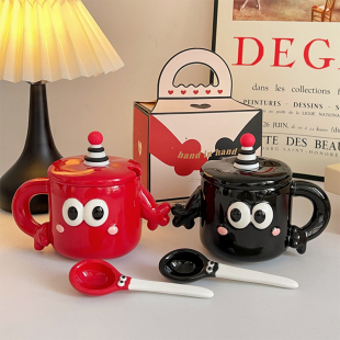 稀奇古怪生日礼物可爱牵手马克杯子带盖带勺情侣一对杯送男友女友