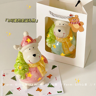 新年跨年小夜灯生日礼物麋鹿陶瓷发光创意摆件装 饰场景布置小礼品