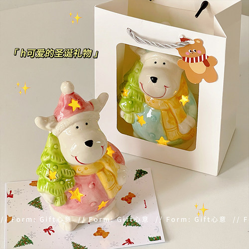 圣诞节小夜灯生日礼物麋鹿陶瓷