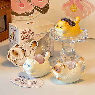 创意卡通猫猫水晶桌面摆件装饰品办公室解压神器好运礼物送同事