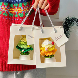 圣诞节创意礼物闺蜜送男女朋友圣诞树编织小盆栽成品桌面装 饰摆件