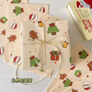 卡通儿童圣诞节包装 和丝带牛皮纸超大 纸大尺寸高级感圣诞礼物包装