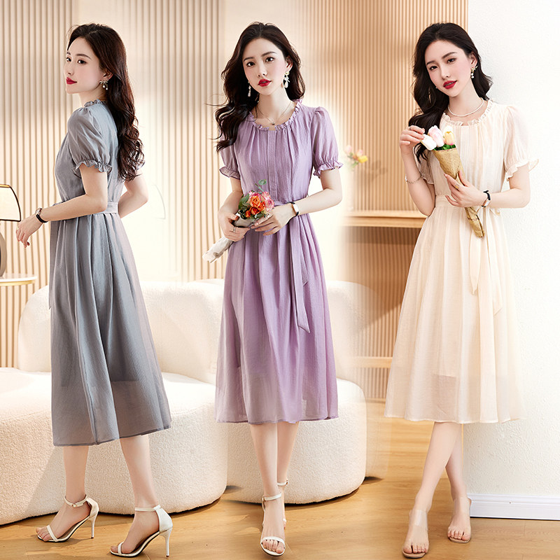 热卖！吾爱衣2318款素色连衣裙女法式优雅遮肉纯色裙子,女装/女士精品,连衣裙,淘宝优惠券,粉丝福利购,淘宝优惠卷