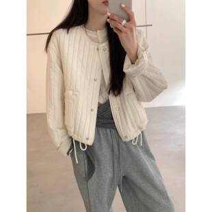 韩国YQ297圆领抽绳坑条棉服外套女2025秋新款 夹克棉上衣 休闲短款