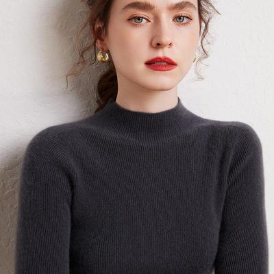秋冬半高领羊绒衫女短款修身100纯山羊绒紧身内搭毛衣套头打底衫