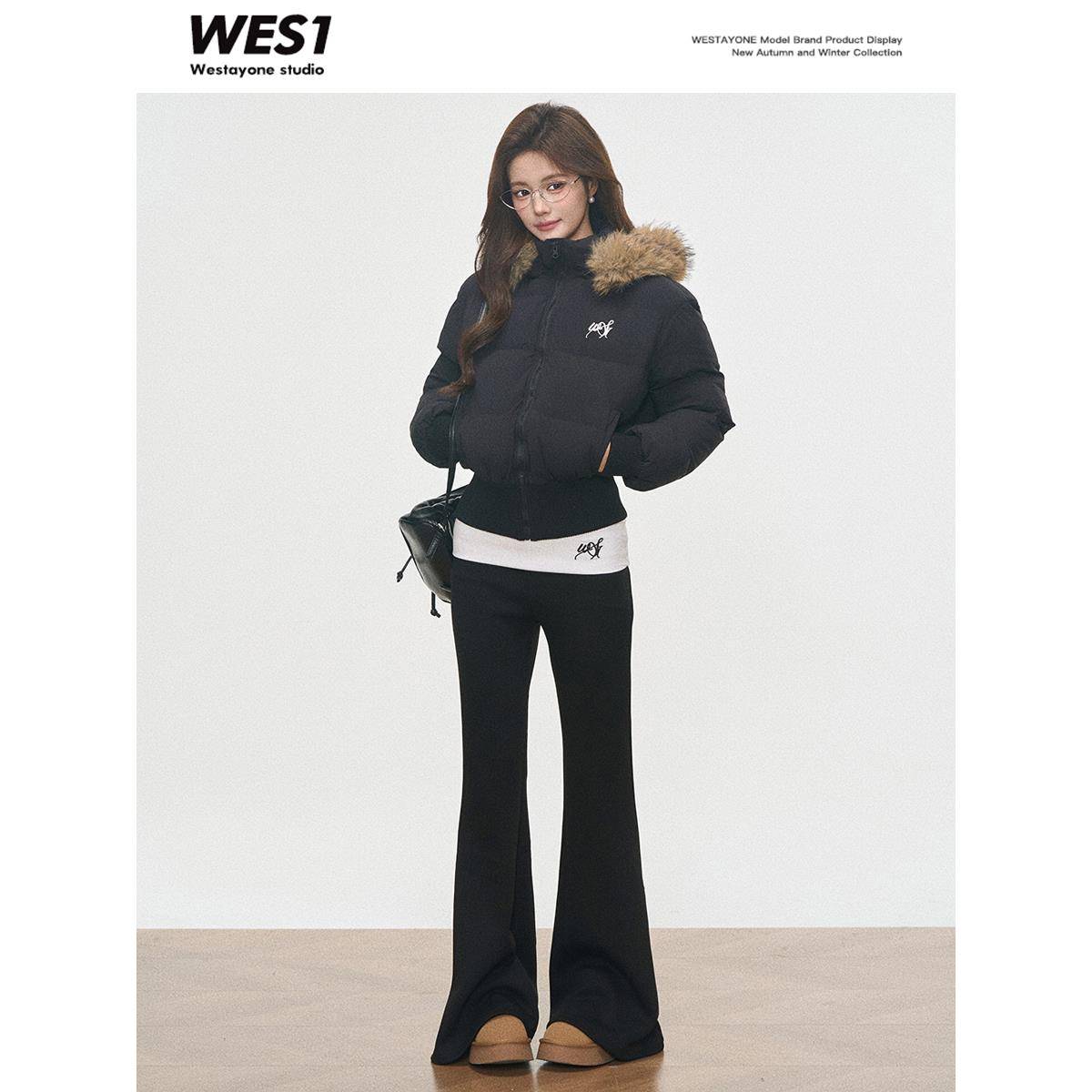 10.7新品WESTAYONE收腰毛领棉服女款2025新款冬季棉衣+拼腰微喇裤