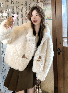 加厚皮毛一体外套连帽小个子短款宽松学院风减龄棉服6085P205K298