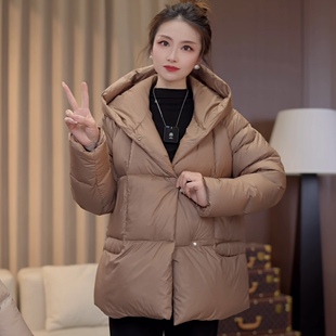 羽绒服女90鸭绒短款横口袋冬季新款高端小个子泡芙连帽宽松外套