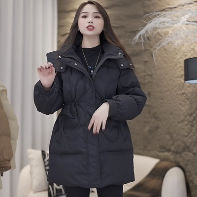潮流【24015】中长款羽绒服韩版连帽外套女士百搭保暖冬季时尚