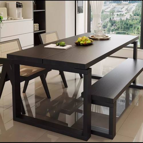 莫比恩餐桌白蜡木实木餐桌椅子碳化宅寂组合高端客厅洽谈桌莫比恩