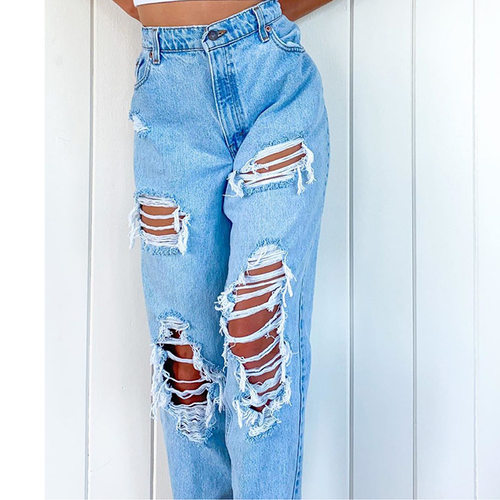 High Waist Ripped Jeans Women's hip hop Loose Trousers 2