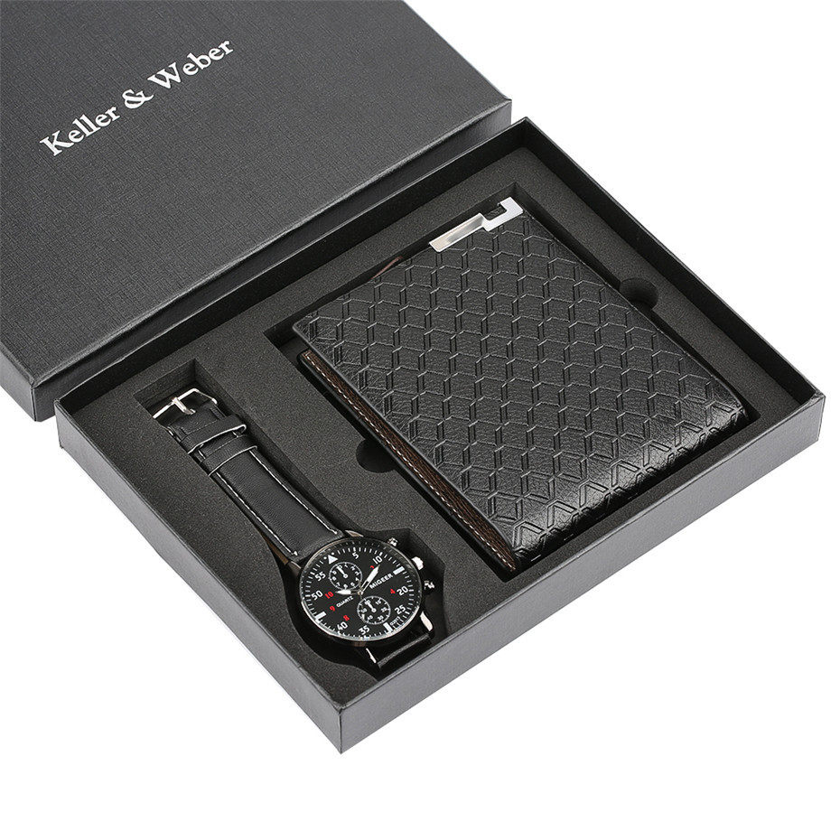 quartz wrist watch leather wallet gift set for boyfriend men