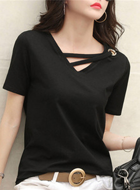 V-neck loose Korean style black top  时尚V领宽松韩版黑色上衣