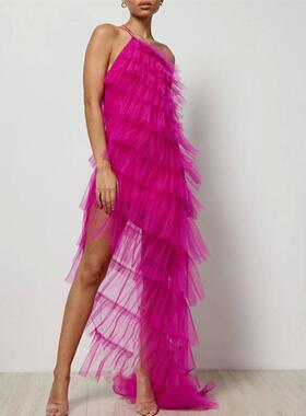 Hanging neck lace up backless dress women 挂脖系带露背连衣裙