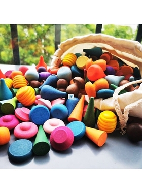 Children Beech Wooden Rainbow Blocks Loose Parts Toy Mushroo