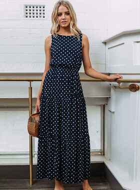 2020 new Spring and summer polka dot button dresss圆领连衣裙