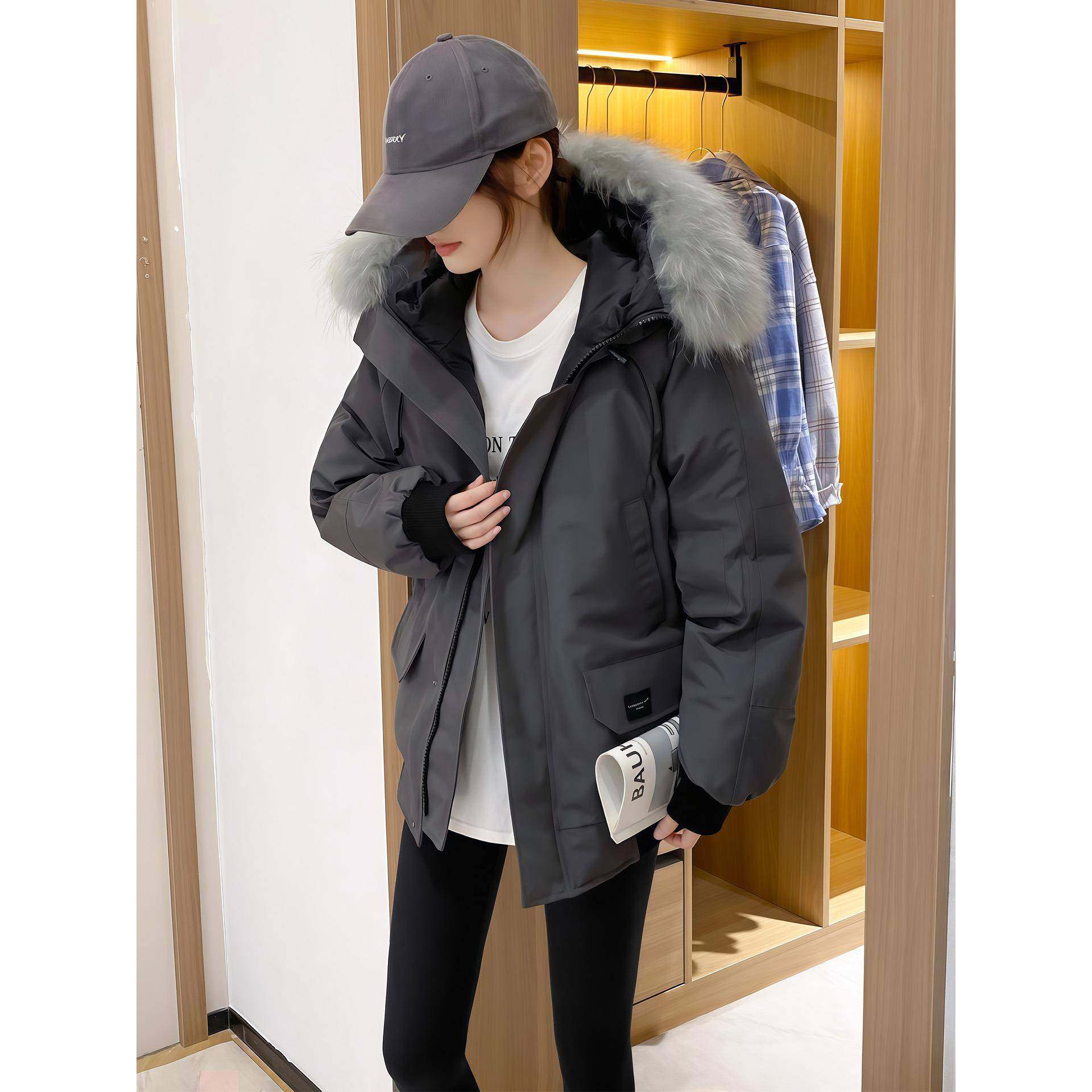 瞄初飞行夹克户外工装派克冲锋衣羽绒服女90白鸭绒东北哈尔滨外套