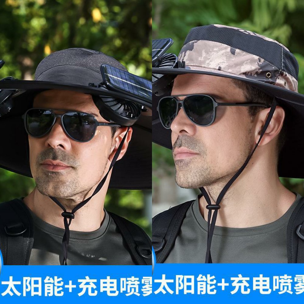 野营者带喷雾太阳能风扇帽钓鱼帽男士户外登山防紫外线遮阳太阳帽