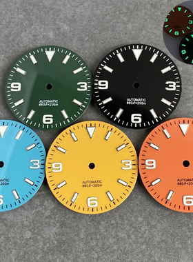 ETA2824 NH35 29MM表盘探险家手表字面无标绿夜光369数字表盘