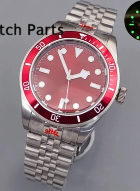 NH35 PT5000 碧湾1958酒红色不锈钢机械手表男生39mm圆拱形蓝宝石