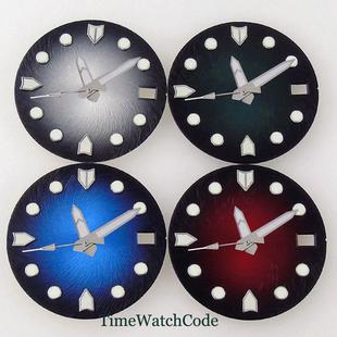 NH35 28.5MM 表盘花纹无标字面渐变红3/3.8/4.1把位绿夜光表针