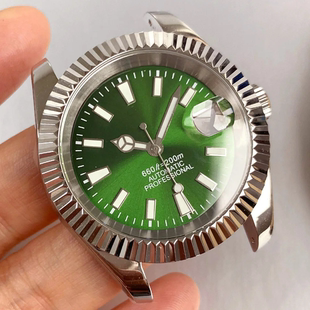 NH35日志手表表壳狗牙圈36mm 39mm太阳纹绿盘29mm100米防水透底