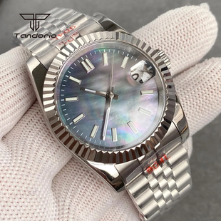 NH35A 贝母表盘狗牙机械手表男士商务表不锈钢蚝式表带探险家复古