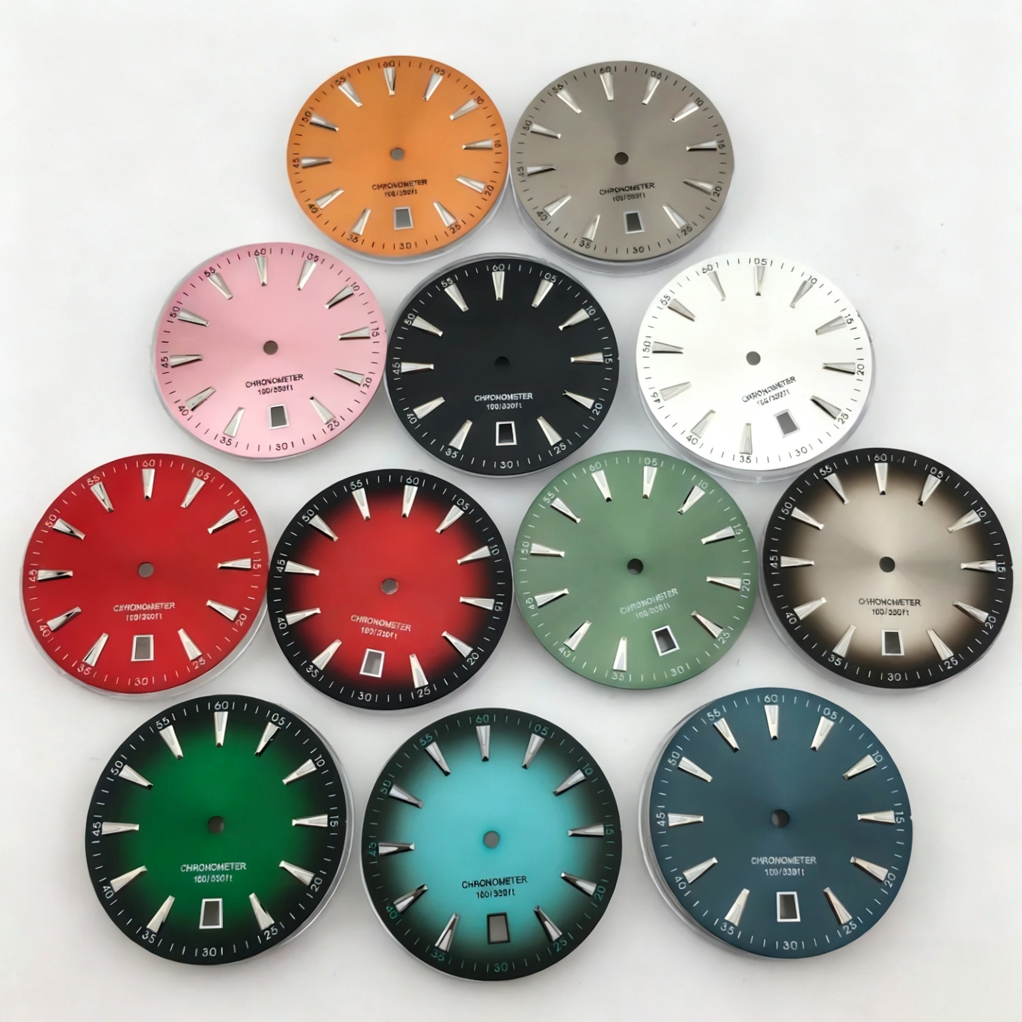 33mm 表盘nh35 nh36 6点位日历窗渐变色字面无标夜光盘表配件