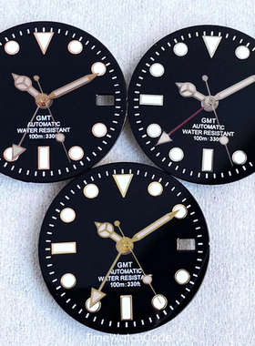 NH34 手表表盘29mm水鬼字面适合GMT NH34 金/玫金边刻度夜光