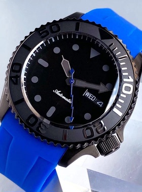 黑武士42mm机械手表黑色男士腕表NH36机芯拱形蓝宝石胶带双历