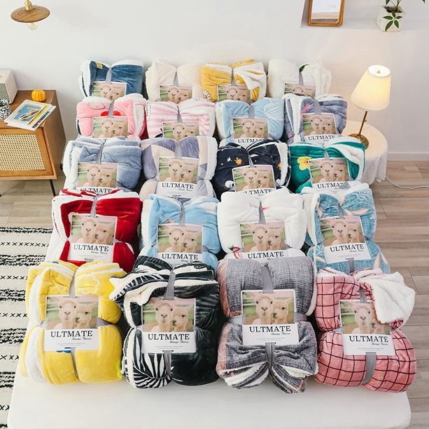 印花冬季羊羔绒抗静电双层毛毯